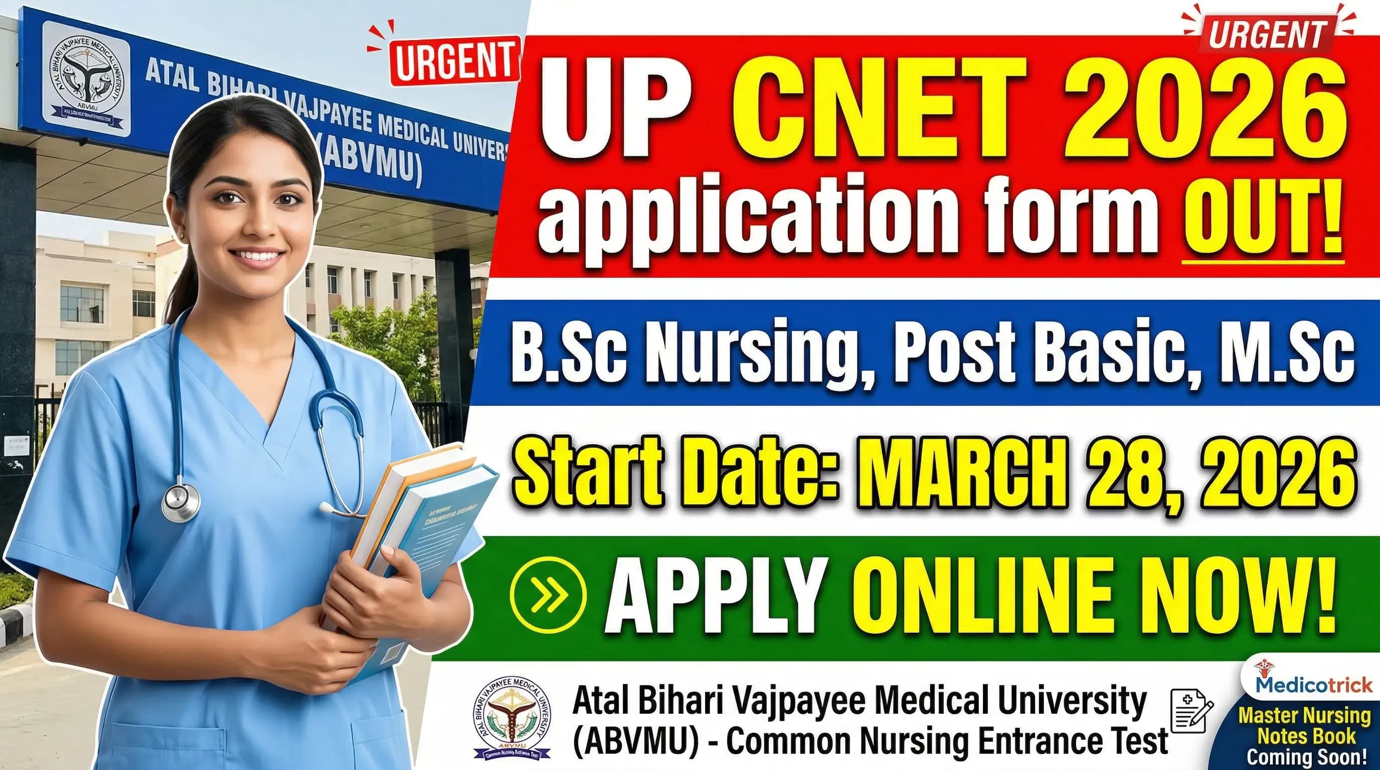 ABVMU CNET 2026 Application Form OUT: UP B.Sc Nursing Exam Date, Eligibility & Apply Online